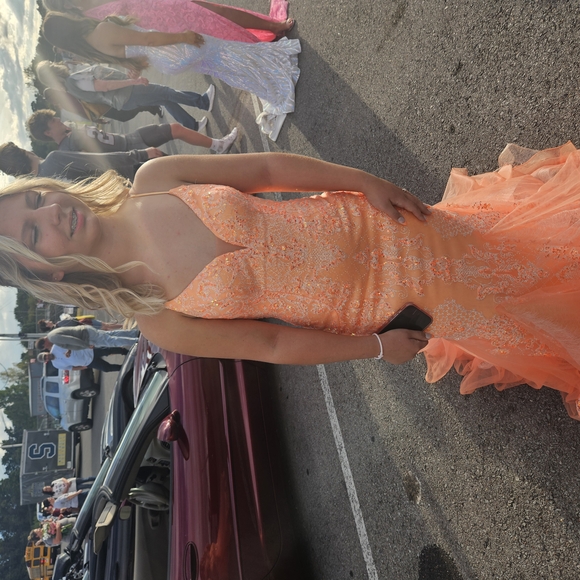 Elegant Coral/Orange Gown - Picture 1 of 2